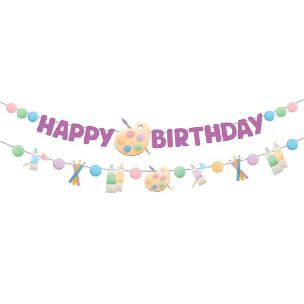 Art Party Banner Set with Happy Birthday & Paint-Themed Garland for All Ages