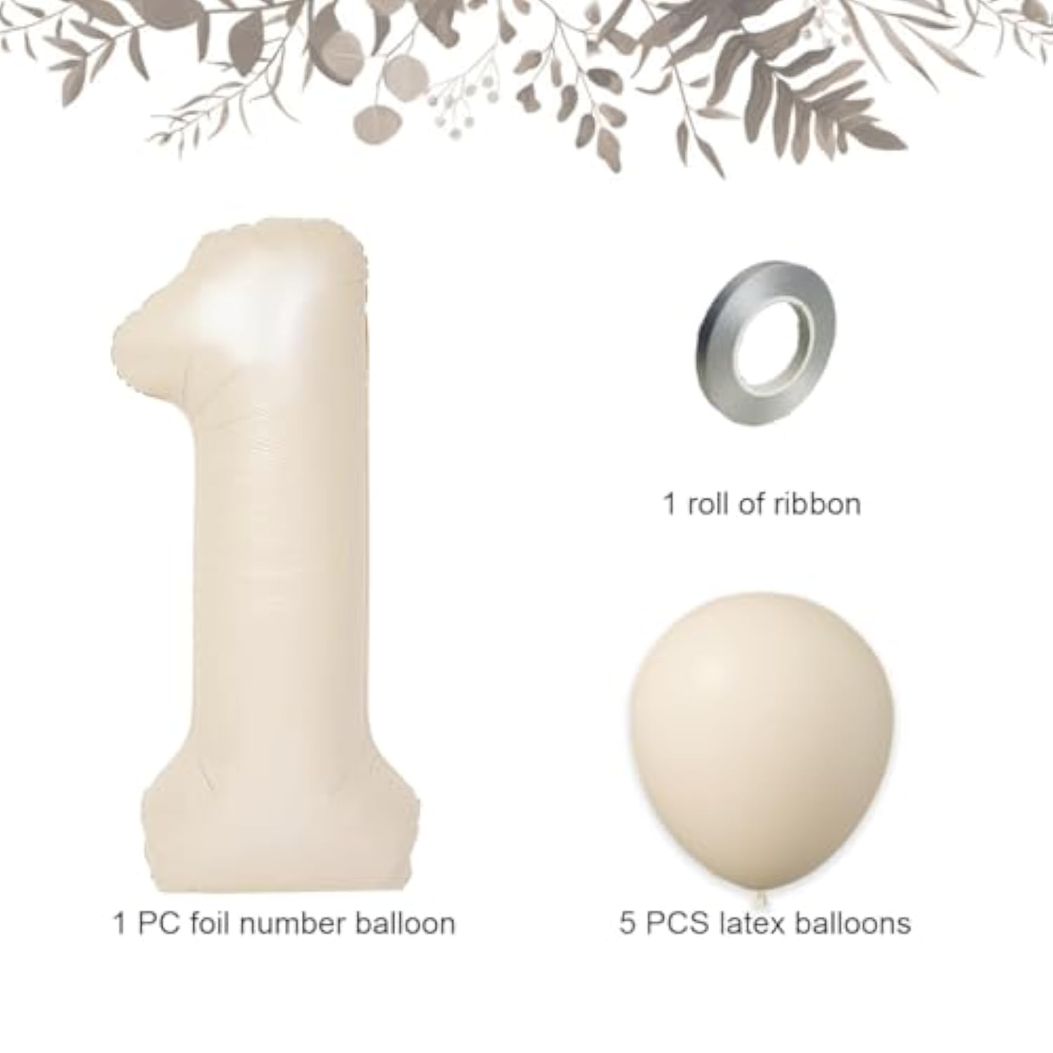 40" Beige Number 1 Balloon with Matching Latex Balloons 1st Birthday Decor