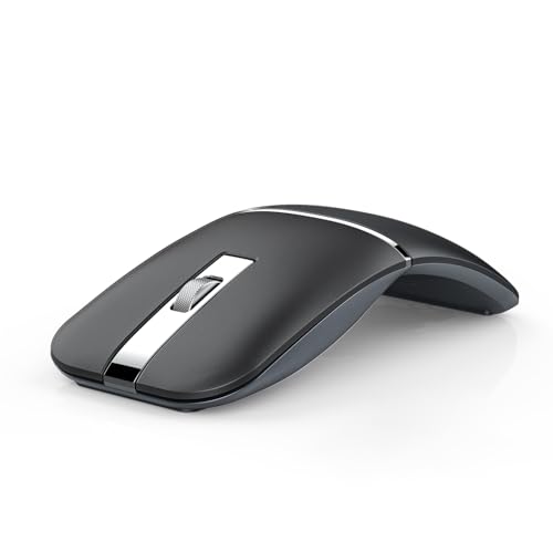Bluetooth Wireless Arc Travel Mouse, Dual Model (2.4G+Bt5.1) Rotating Foldable Mouse For Microsoft, Rechargeable Slim Portable Mice For Laptop, Notebook, Pc, Macbook, Chromebook, Lenovo - Black