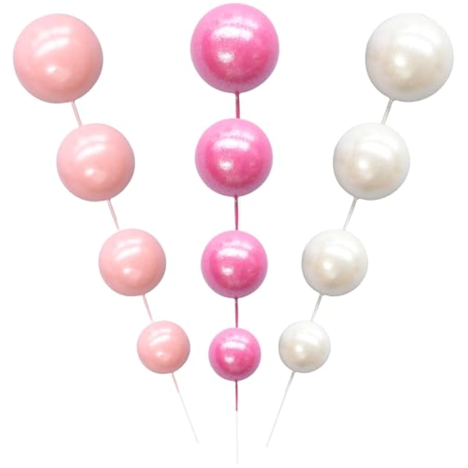 30Pcs Balls Cake Topper Foam Ball Cake Picks Mini Balloon Cupcake Insert Bubble Balls Diy Decoration For Baby Shower Kids Birthday Party Decorations Pearl White Pink Rose Red