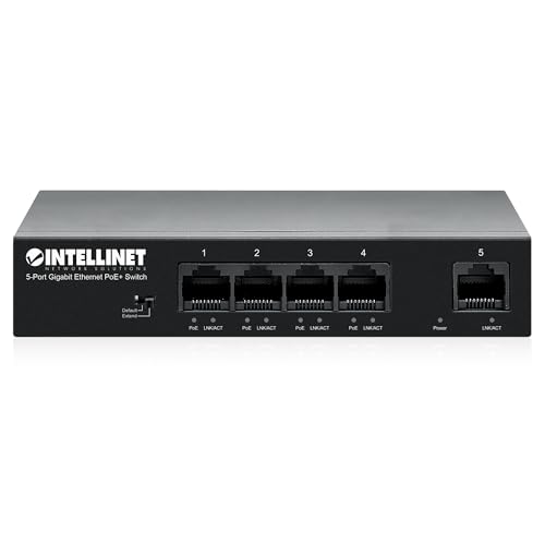 Intellinet 5-Port Gigabit Ethernet Poe+ Switch 4 Poe+ Ports @40W Budget, Up To 30W Per Port - 10Gbps Switching Capacity, Unmanaged, Wall Mountable, Fanless, Durable Metal 3 Yr Mfg -561792
