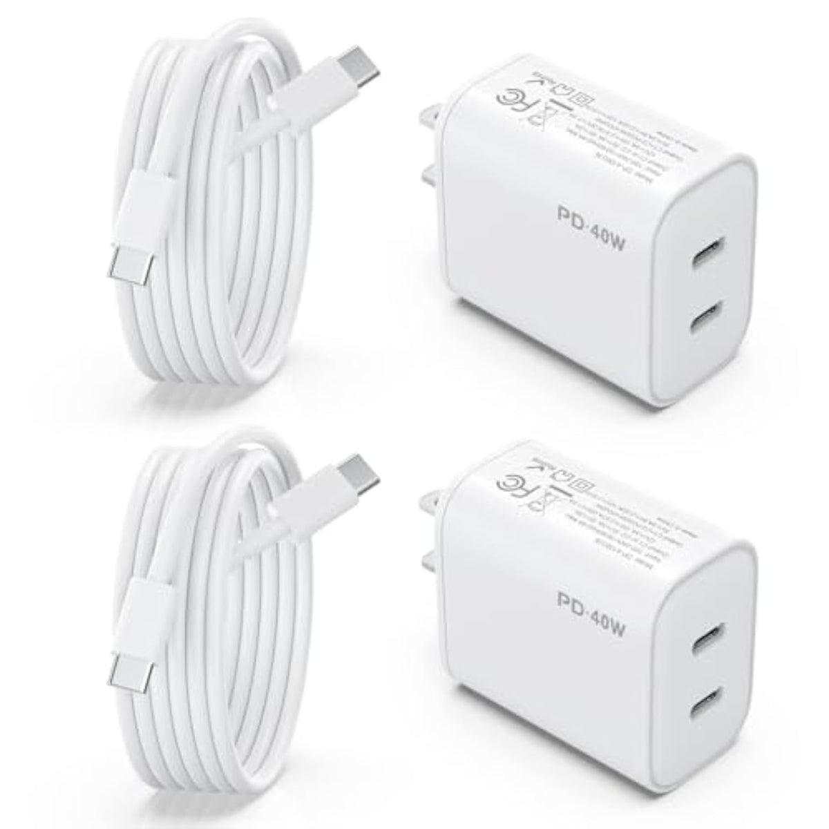 Iphone 15 16 Charger, 2 Pack 40W Usb C Charger Dual Port Fast Charging Block (2-Pack 6 Ft Usb C To C Cable Cord Included) For Iphone 16 15 Pro Max/15Pro/15/15Plus,Ipad