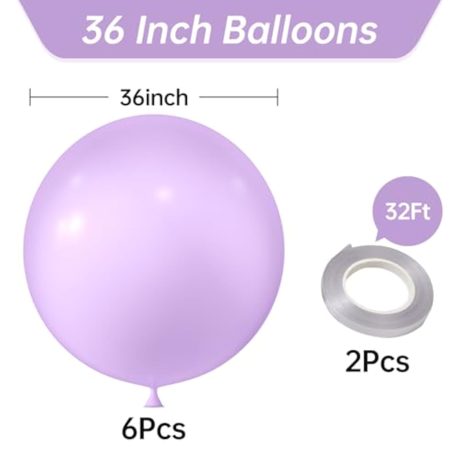 36 Inch Giant Pastel Purple Balloons, 6 Pack Large Round Pastel Purple Latex Balloons For Anniversary, Birthday, Christmas, Wedding, Baby Shower Party Decorations