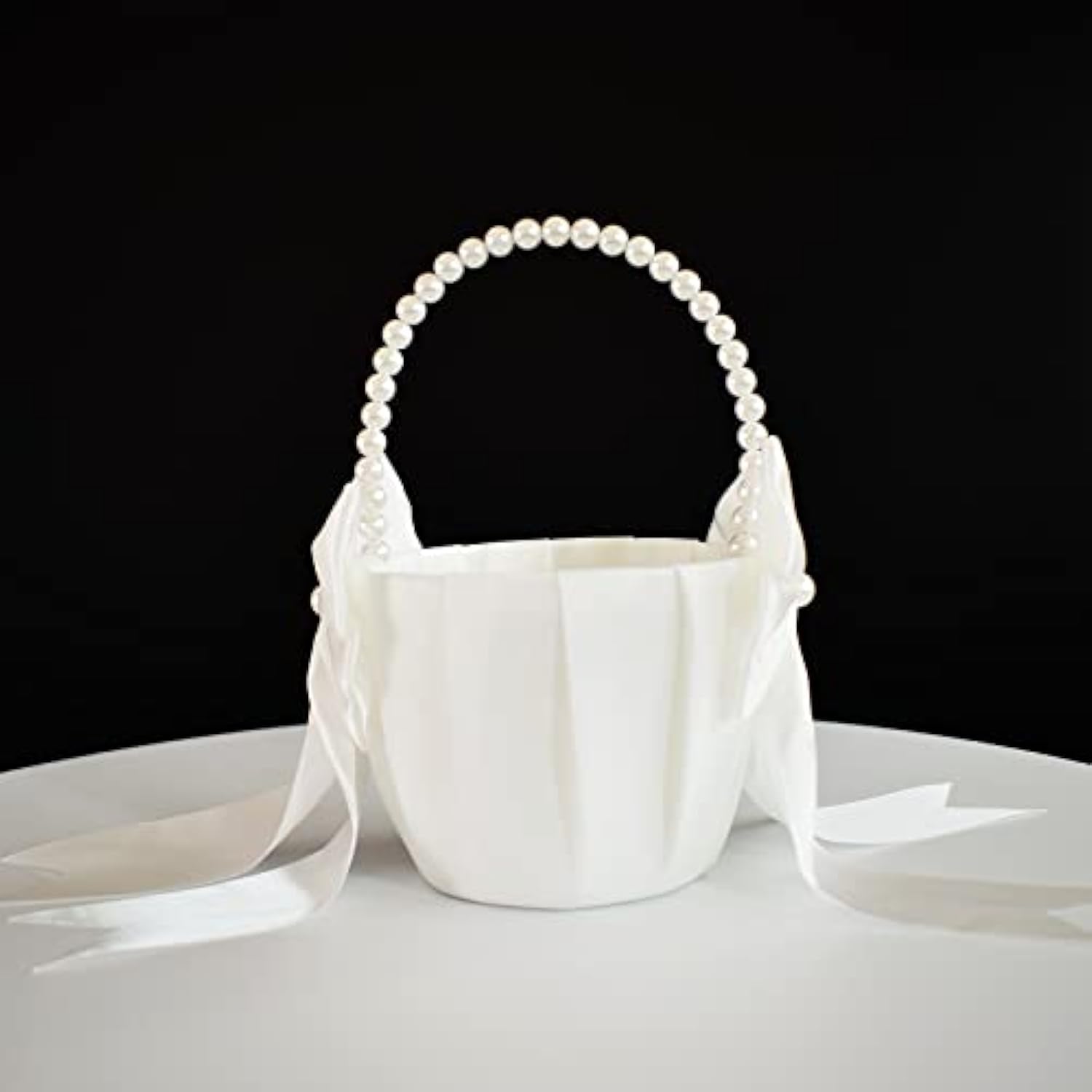 Flower Girl Basket With Pearl Handle, Ivory Fariy Wedding Baskets For Flower Girls