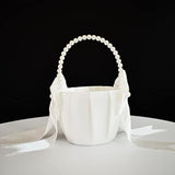 Flower Girl Basket With Pearl Handle, Ivory Fariy Wedding Baskets For Flower Girls