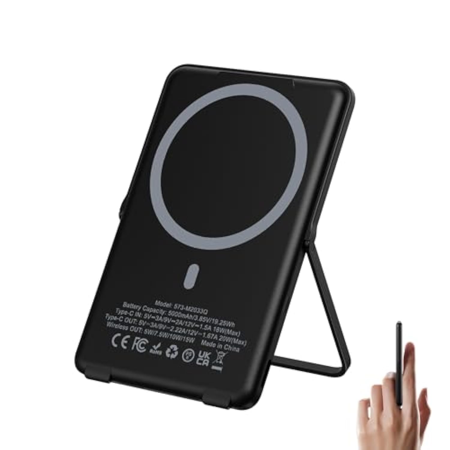 0.3" Ultra Slim Magnetic Power Bank, 5000Mah Wireless Portable Charger With Foldable Stand And Usb C Cable, Fast Charging Magnetic Battery Pack Compatible With Iphone 16/15/14/13/12,Travel Essentials