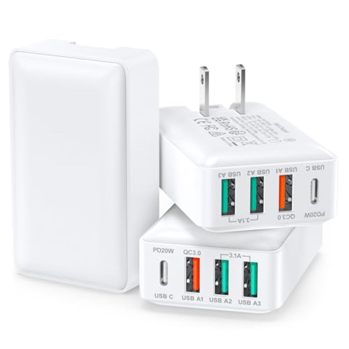 Flat Usb Wall Charger, 40W 4Port Usb And Usb C Fast Charging Block Pd+Qc Foldable Wall Plug Power Adapter Multiports For Iphone 16 15 14 13 Ipad Galaxy S24 A54 Android Watch Earbuds-3Pack