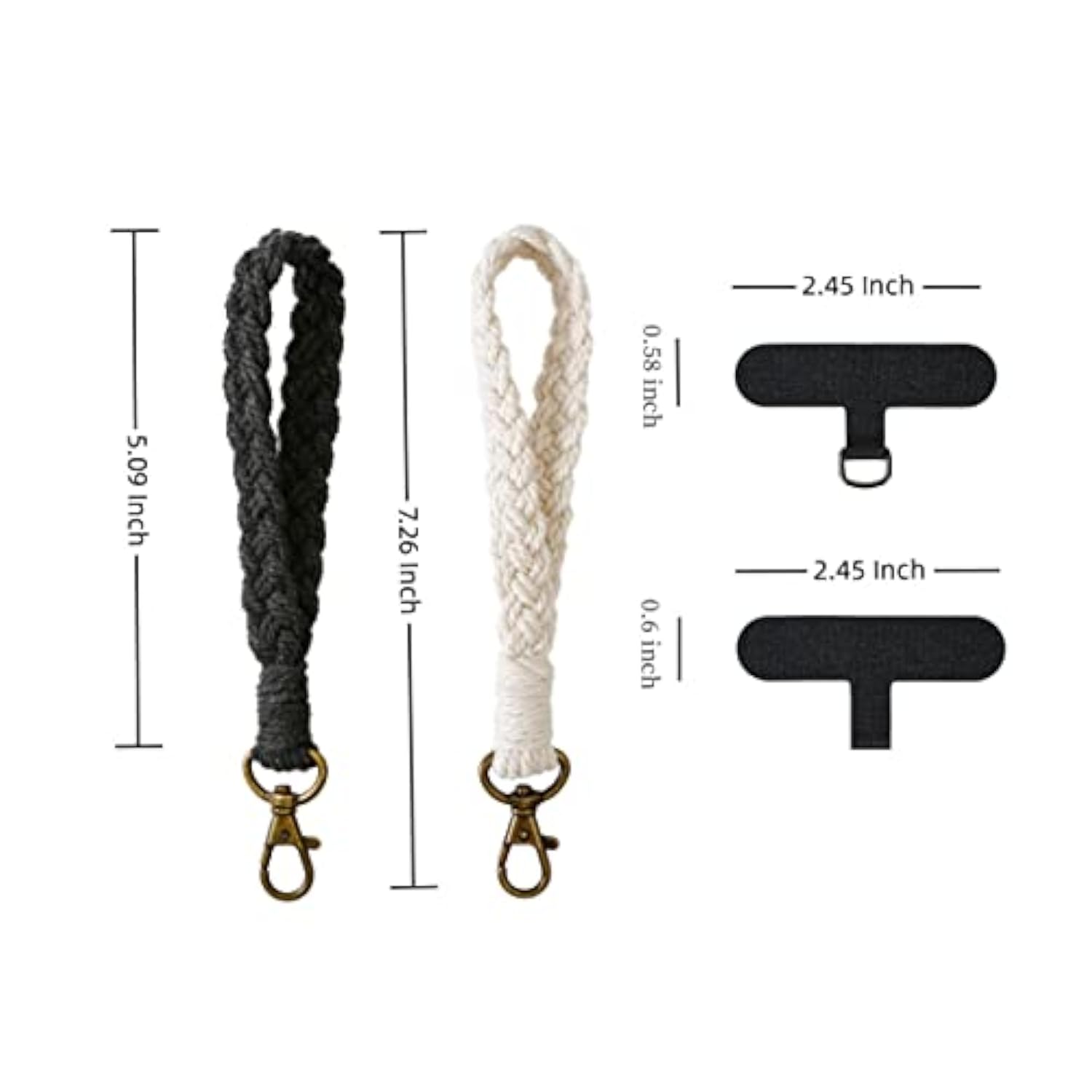 2 Pcs Phone Wrist Strap, Cell Phone Lanyard, With 2× Phone Tether Tab, Handmade Macrame Keychain, Phone Case Wrist Lanyard For Women Girls(White+Black)