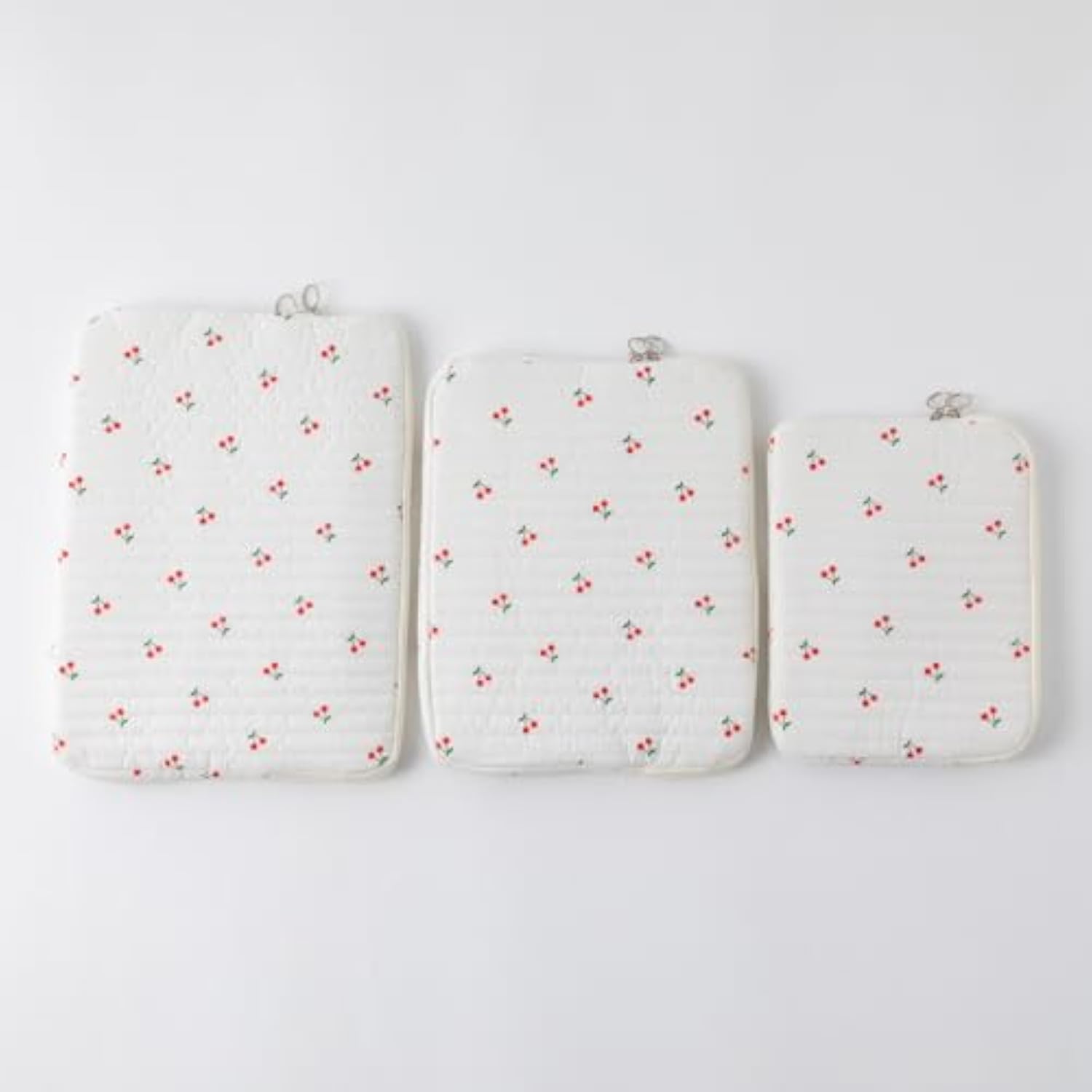 Cute Cherry Floral Laptop Sleeve Y2K Preppy Carrying Laptop Bag Cover Girly Coquette Puffy Quilted Tablet Liner Pouch (Cherry,11 Inch)