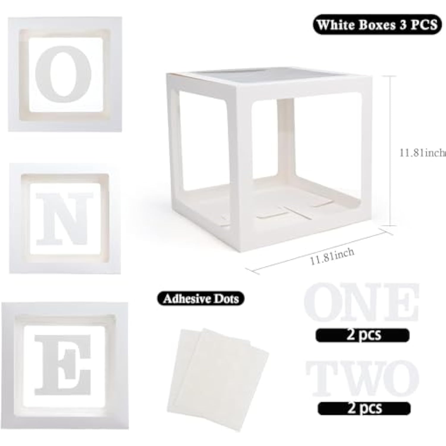 1St Birthday Decorations For Boys - 3Pcs Boxes With Letters For Photoshoot Props (White)
