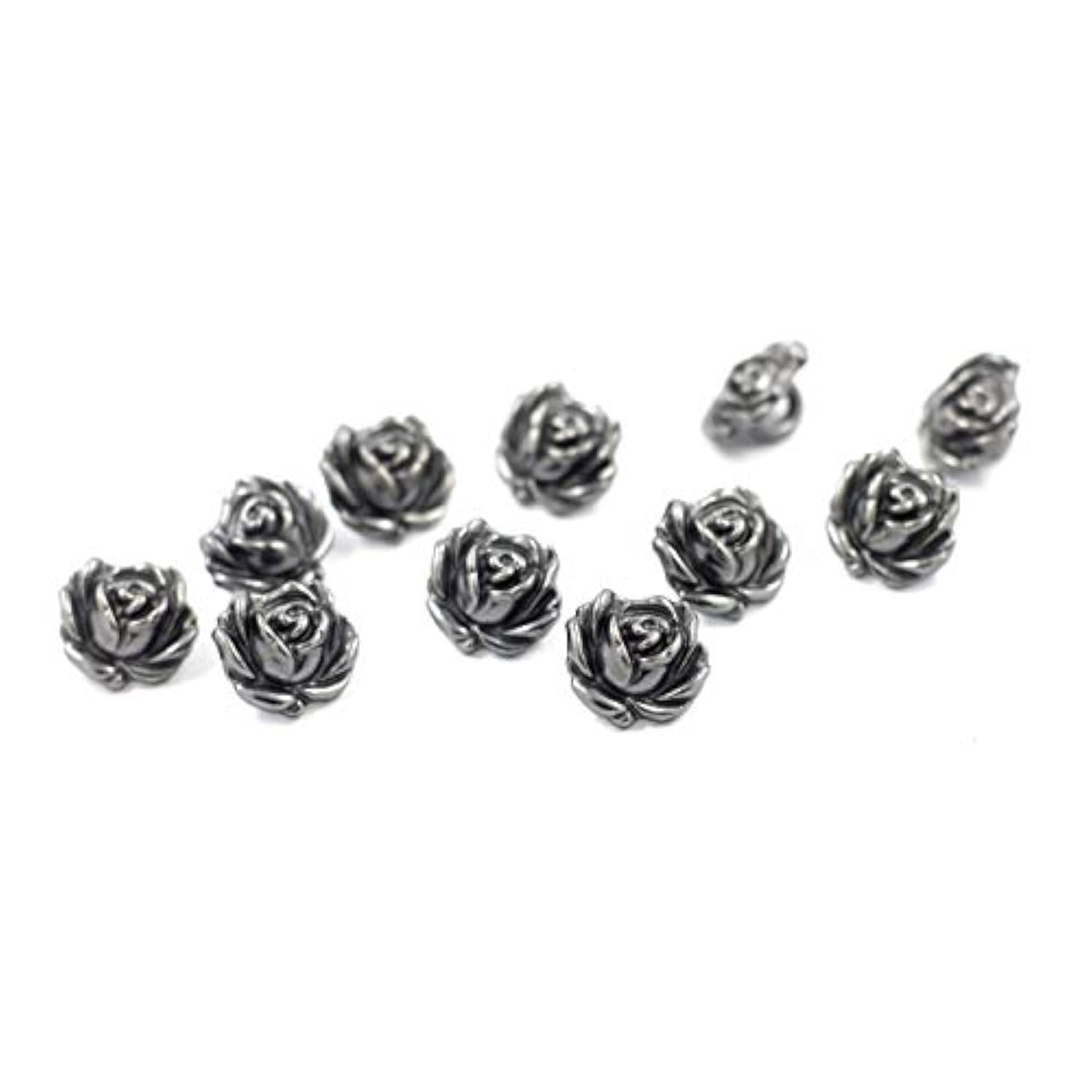 30 Pieces Small Rose Bloom Gray Silver Metal Shank Buttons. 12Mm (15/3