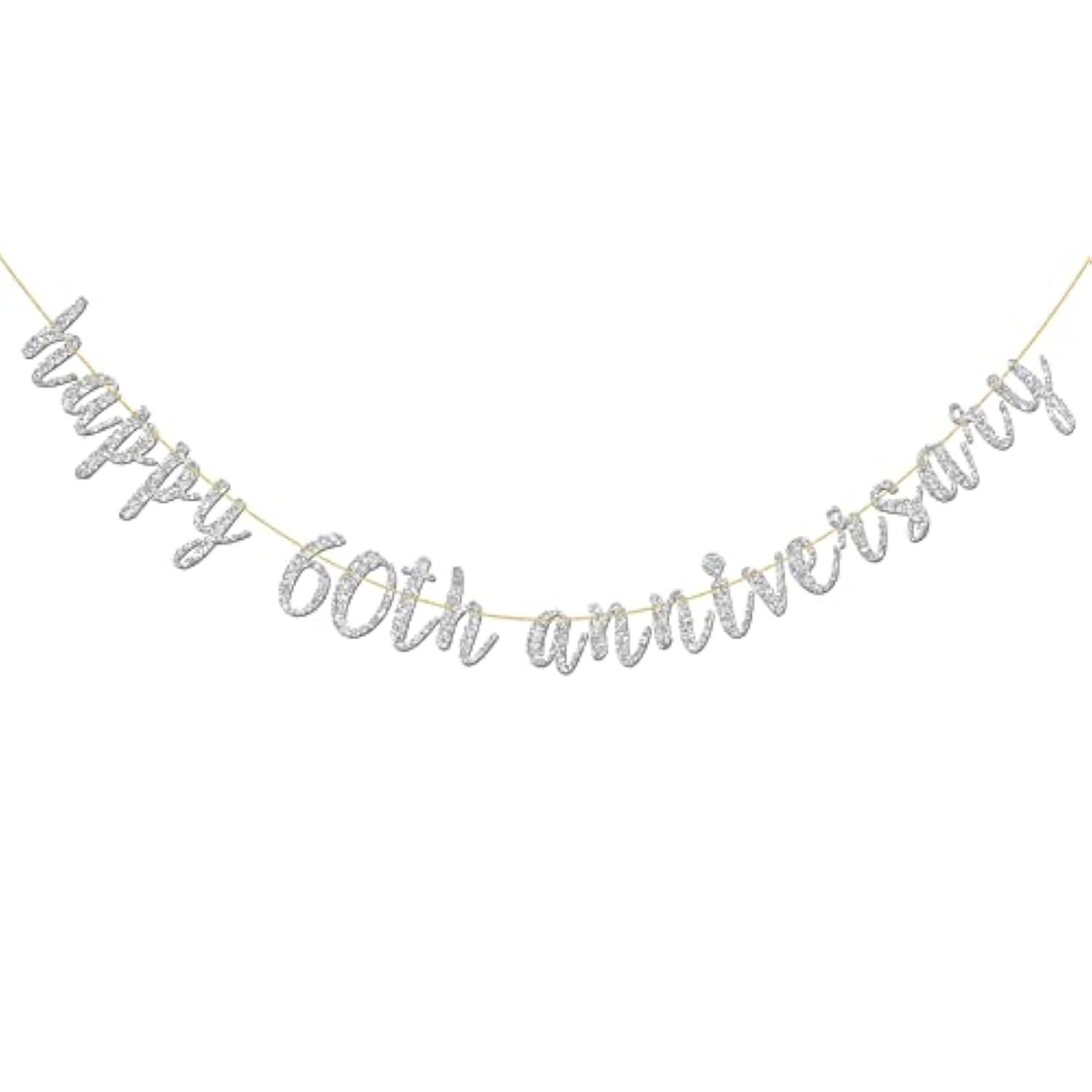 Glitter Silver Happy 60Th Anniversary Banner - Sixty Sign - Birthday And Wedding Party Bunting Decoration