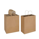 50 Pack 10X5X13 Plain Natural Brown Kraft Paper Bags With Handles Bulk For Birthday Party Favors Grocery Retail Shopping Business Goody Recycled Craft Gift Bags (Large Size, 50 Count)
