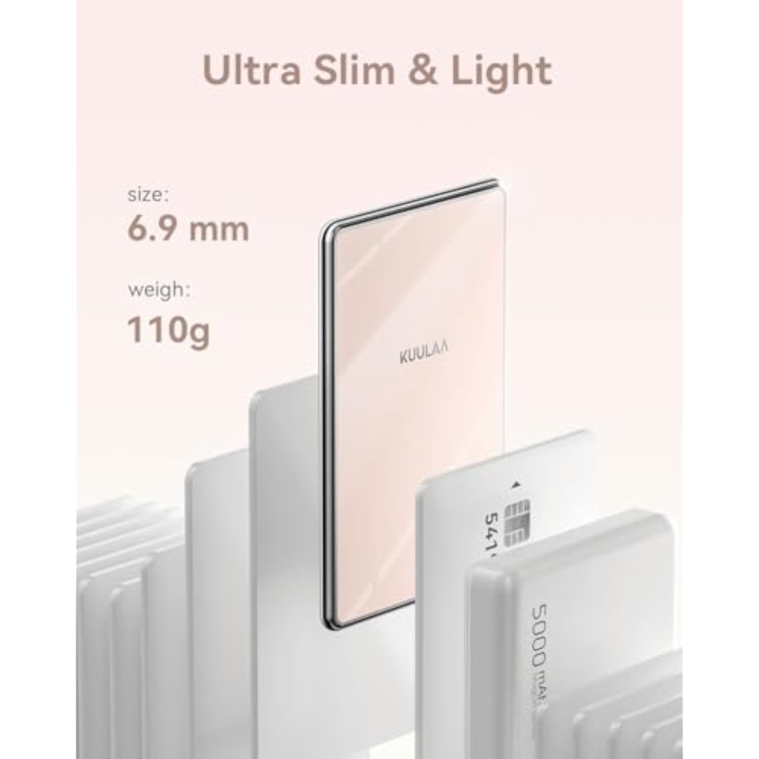 Magsafe Battery Pack 0.27'' 5000Mah Ultra Slim Magnetic Portable Charger Power Bank Support Usb C Pd 20W Fast Charging, Compatible With Iphone 16 Pro Max/15/14/13/12 Mini, Pink