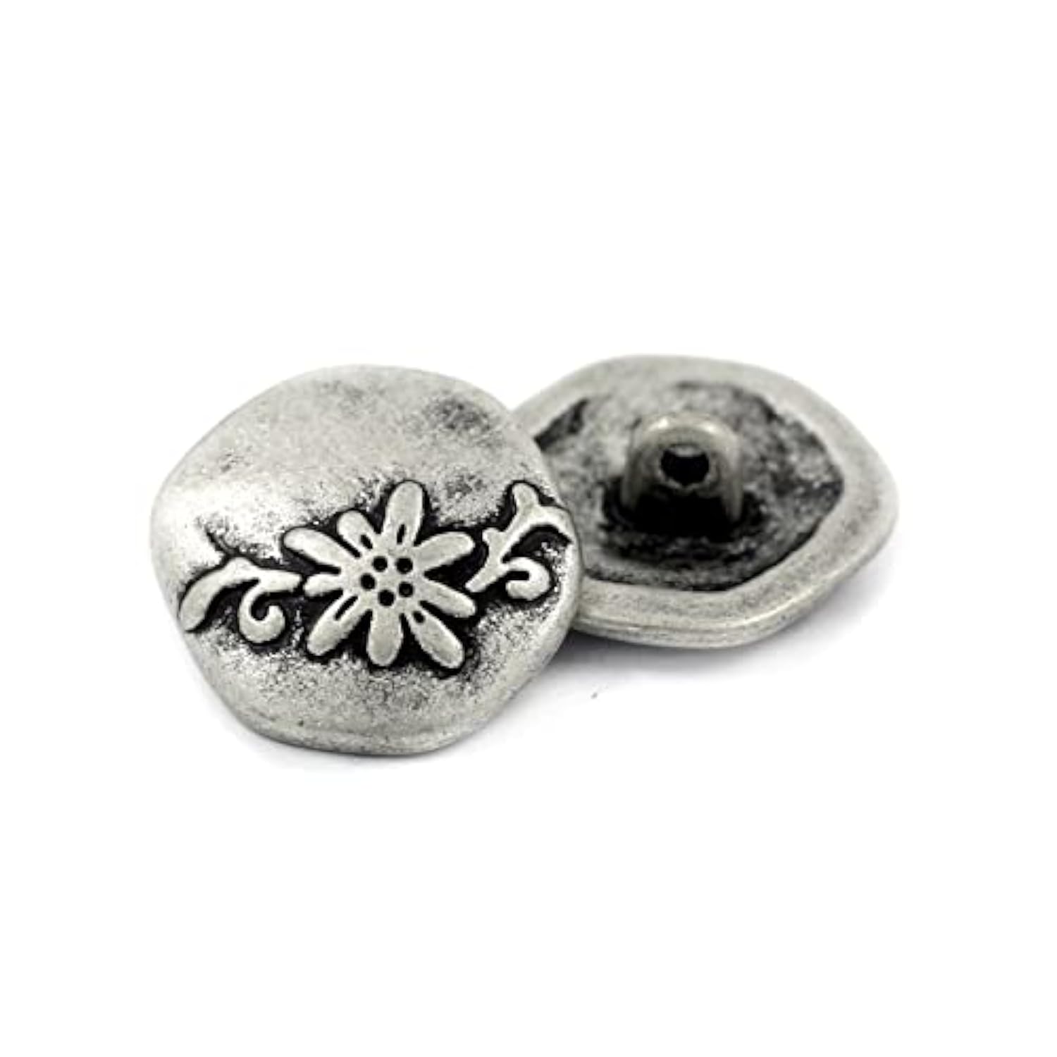 10 Pieces Hexagon Vine Flower Metal Shank Buttons. 20Mm (3/4 Inch) (An
