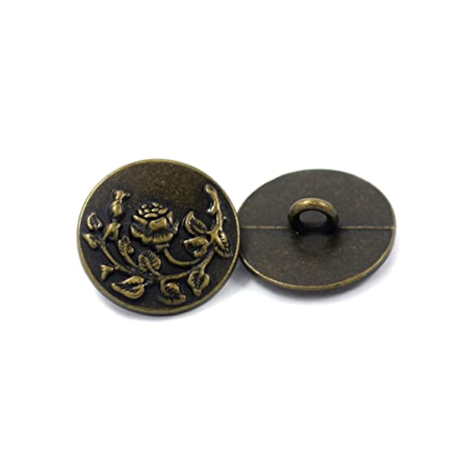 12 Pieces Rose And Vine Metal Shank Buttons. 20Mm (3/4 Inch) (Antique