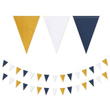 Navy-Blue White-Gold Party Decorations Banner - 2 Pack Men Birthday Graduation 2025 Glitter Sprinkles Paper Pennant Triangle Flags, Fathers Day Wedding Baby Bridal Shower Bunting