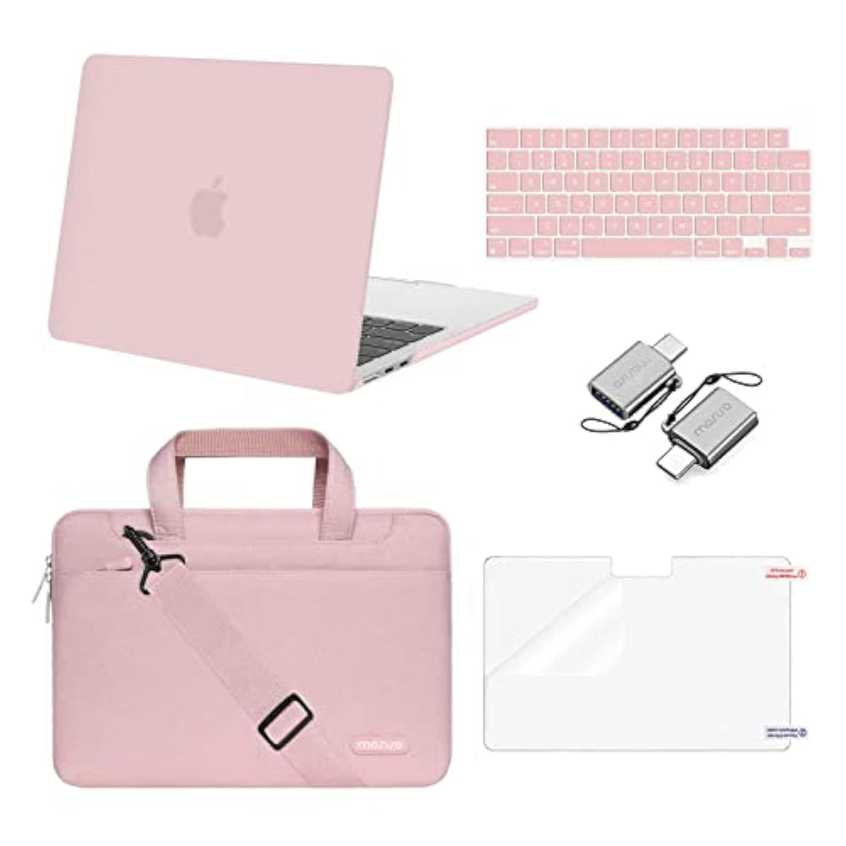 MOSISO Compatible with MacBook Air 13 inch Case 2025 2024 2023 2022 M4 A3240 M3 A3113 M2 A2681,Plastic Hard Shell&Shoulder Bag&Keyboard Skin&Screen Film&Type C for MacBook Air 13.6 inch, Baby Pink