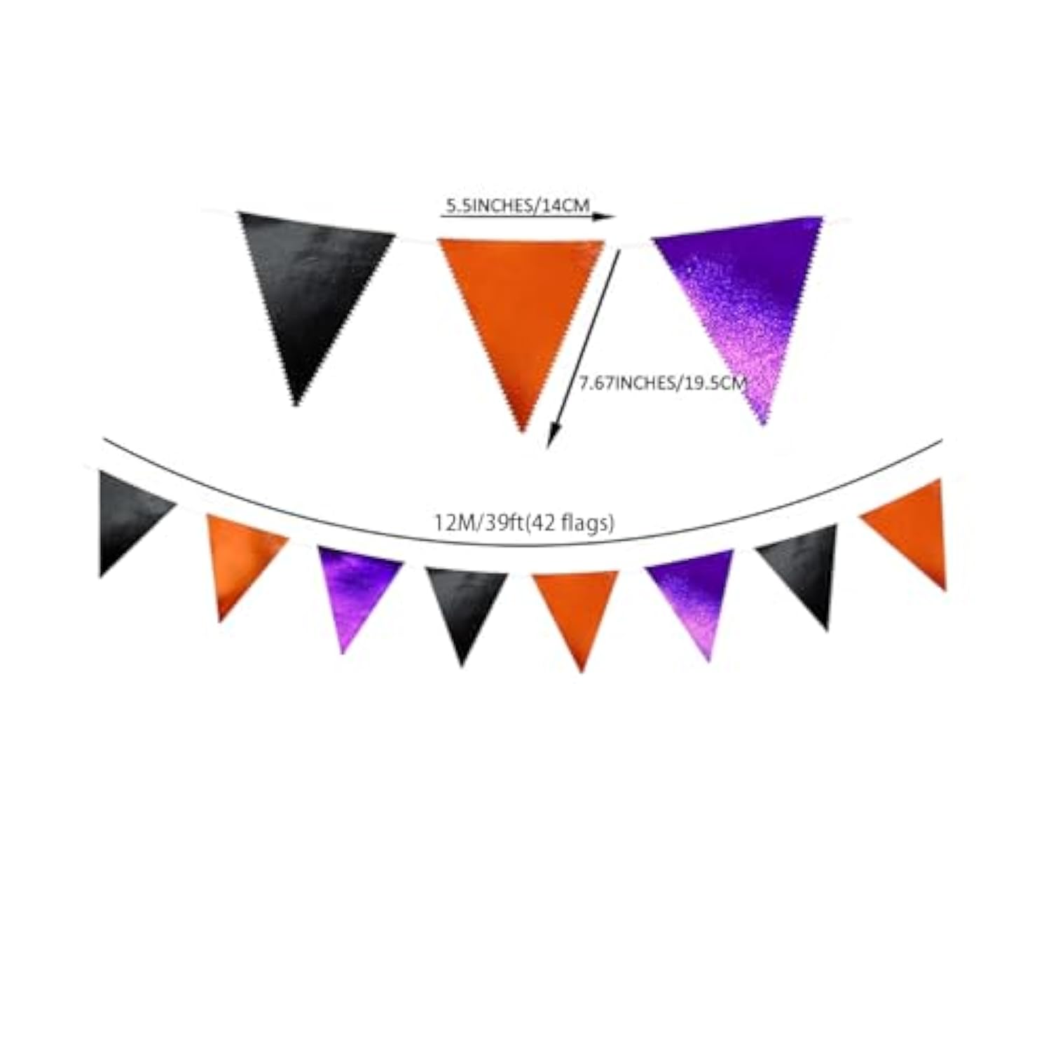 39Ft Black Orange Purple Glitter Fabric Bunting Banner Triangle Flags Hanging Cotton Pennant Banner For Birthday Wedding Engagement Halloween Theme Party Home Garden Decorations Supplies
