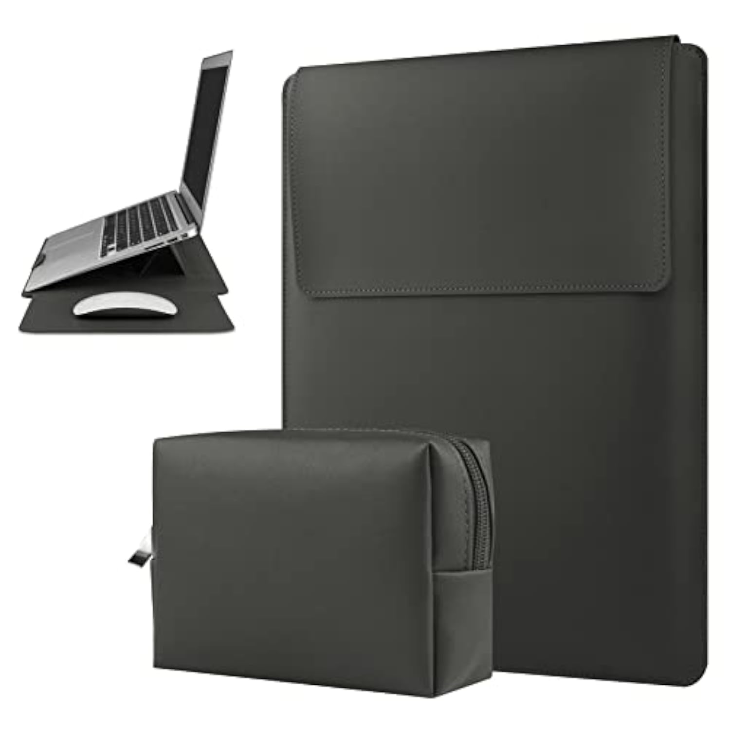 15 16 Inch Laptop Sleeve Case Leather Case With Adjustable Stand Compatible With Macbook Pro 16 2021 & 2019/15.4'' Macbook Pro 15 (A1990 A1707 A1398)/ 15'' Surface Laptop 3, Sleeve Pouch Grey