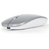 Wireless Mouse, Slim Rechargeable Silent Mouse,Bluetooth And 2.4G Wireless Computer Mice With 800-1200-1600 Adjustable Dpi For Desktop/Laptop/Tablet-Silver