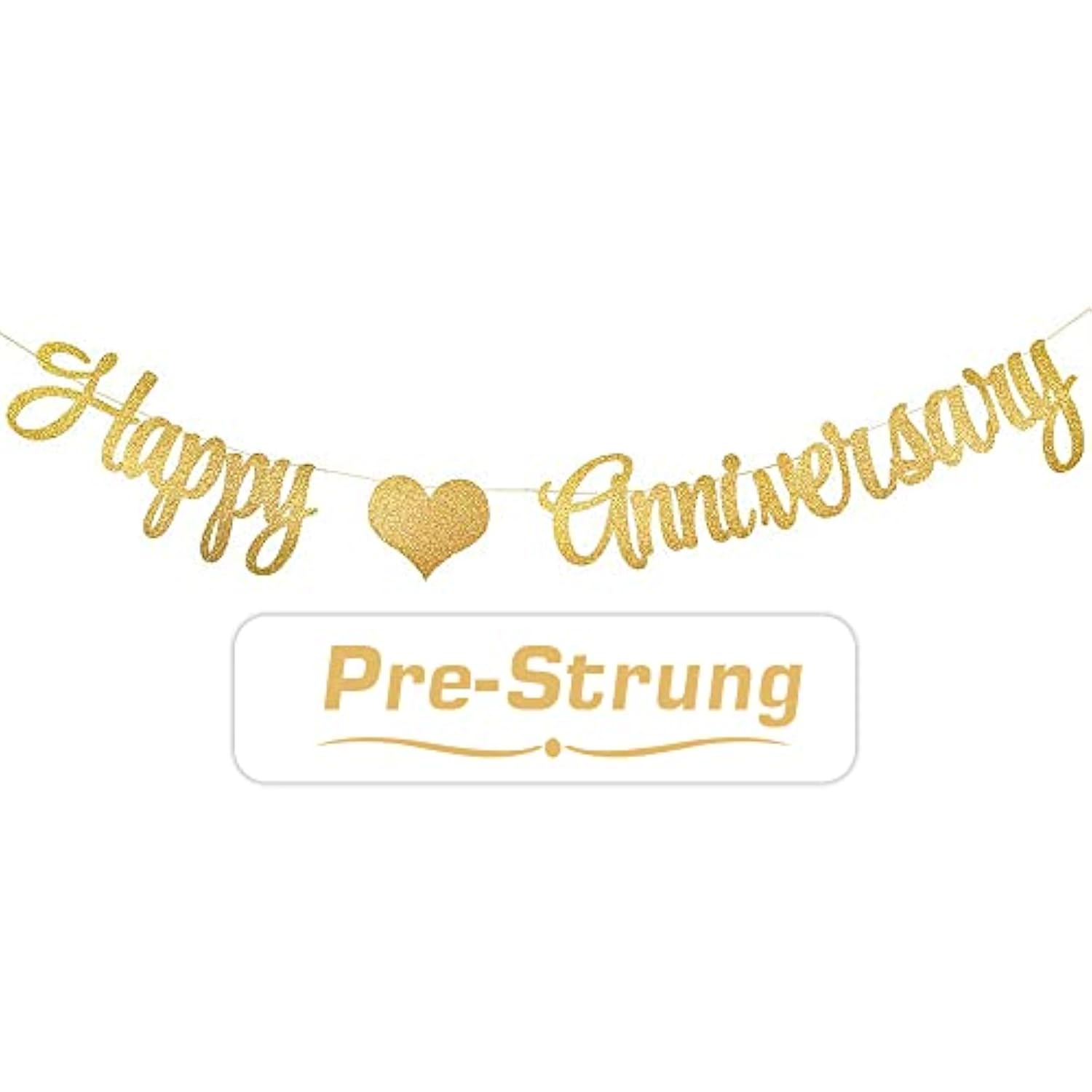 Gold Glittery Happy Anniversary Banner For Wedding Anniversary Party Decorations