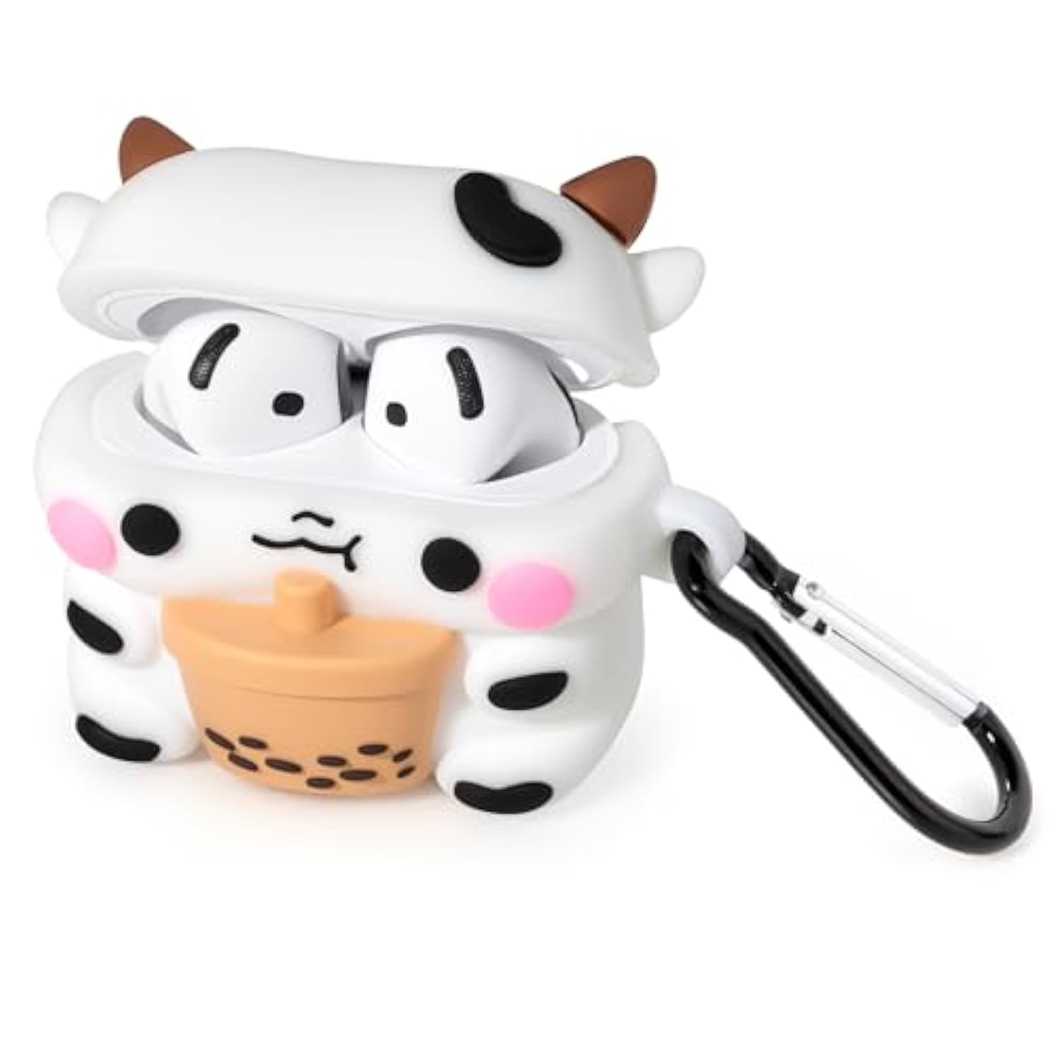 For Airpods 4 Case, Cute Boba Tea Cow Airpods 4Th Generation (2024) Case Funny 3D Cartoon Animal Heavy Duty Protection Pvc Charging Cover With Carabiner For Kids Girls Women