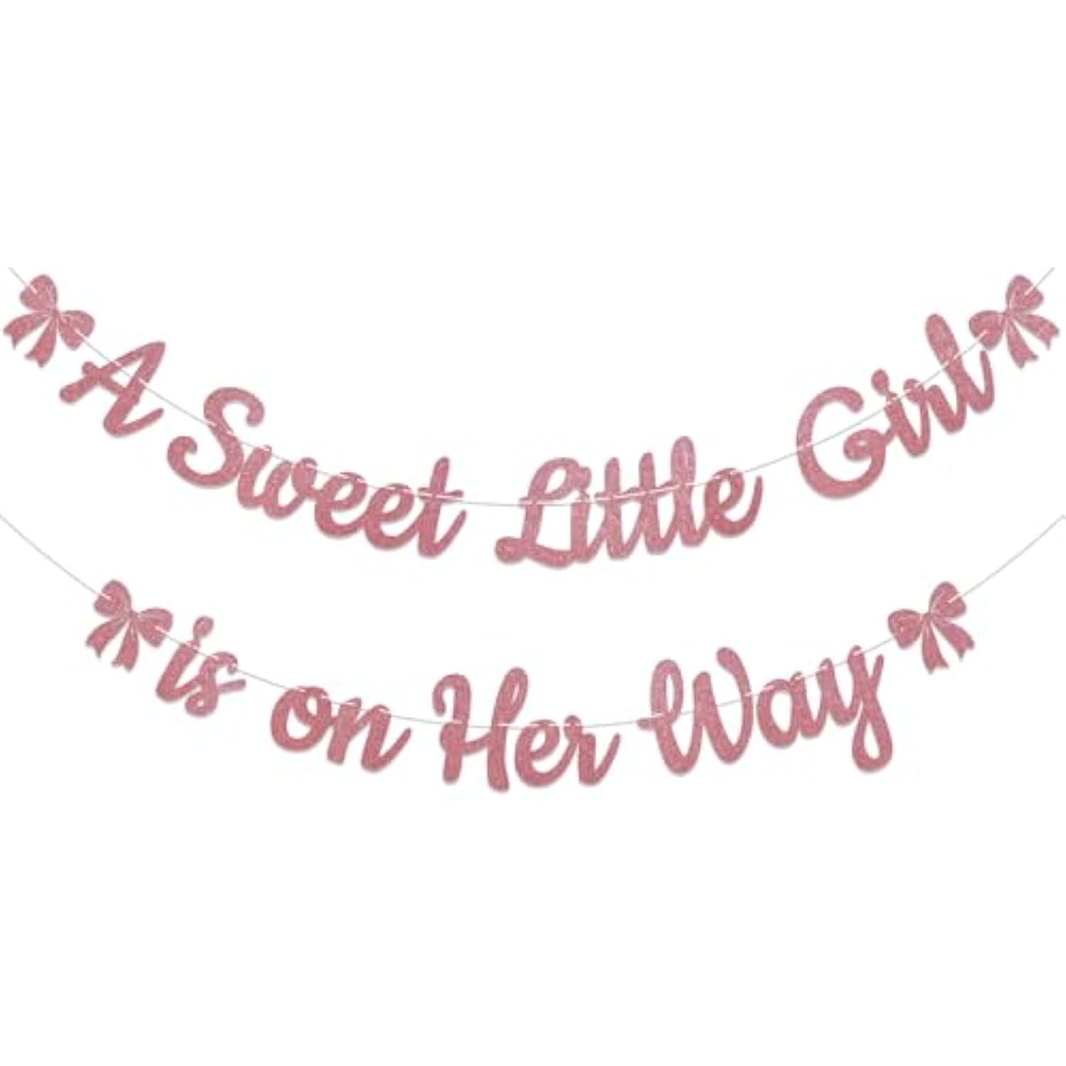 2pcs Sweet Little Girl Banners – Pink Bow Baby Shower & Gender Reveal Decor