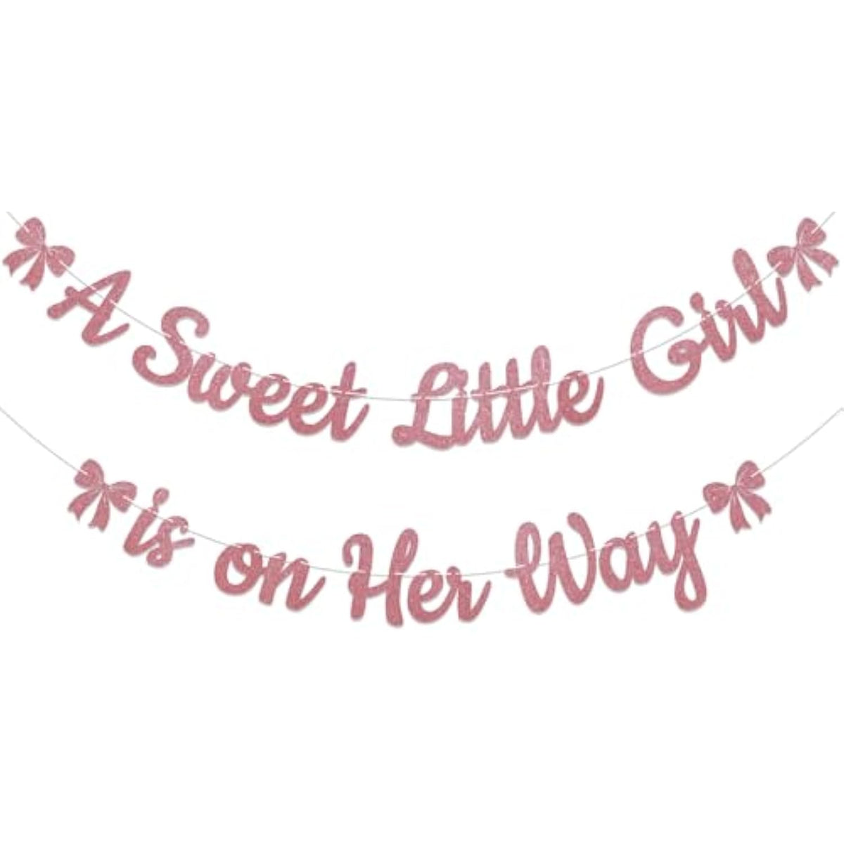 2pcs Sweet Little Girl Banners – Pink Bow Baby Shower & Gender Reveal Decor