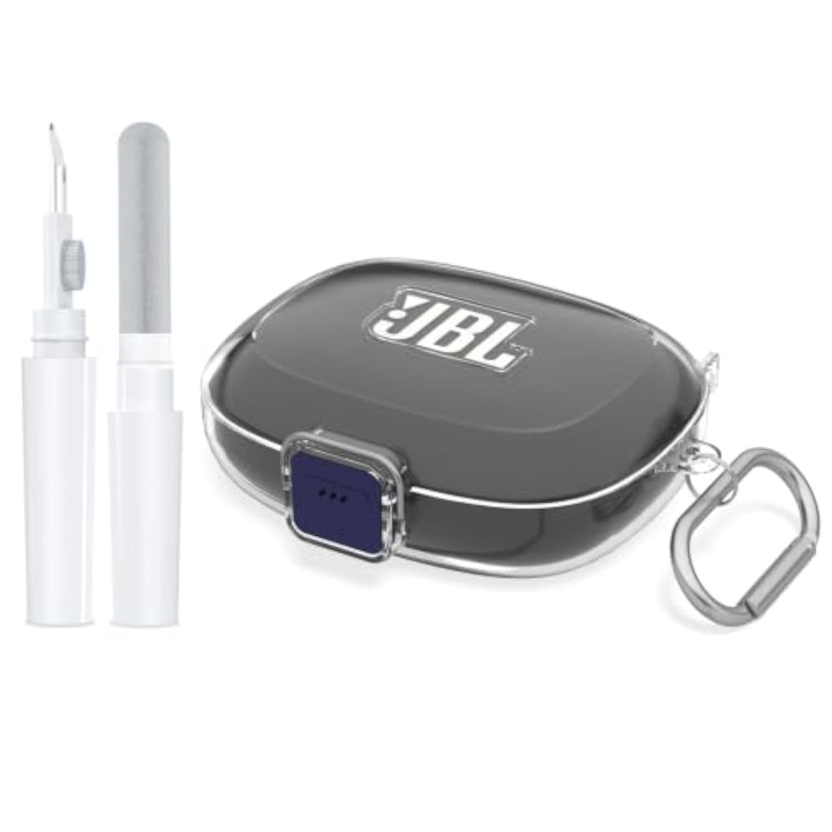 Secure Lock for JBL Endurance Peak 4 Case Cover with Cleaner Kit, Protective PC Transparent Hard Shell Compatible with JBL Endurance Peak 4 Earbuds Charging Case with Keychain