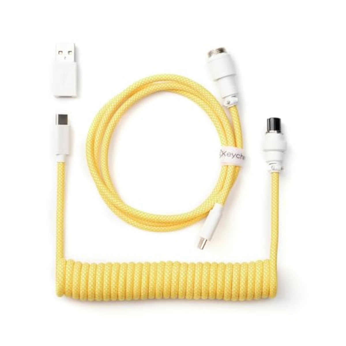 Custom Coiled Aviator Cable, Yellow, 5-Pin (Gx12) Detachable Metal Connector, Usb-C To Usb-C With Usb-A Adapter, Durable Braided Cable For Mechanical Keyboards, Charging & Data Transfer