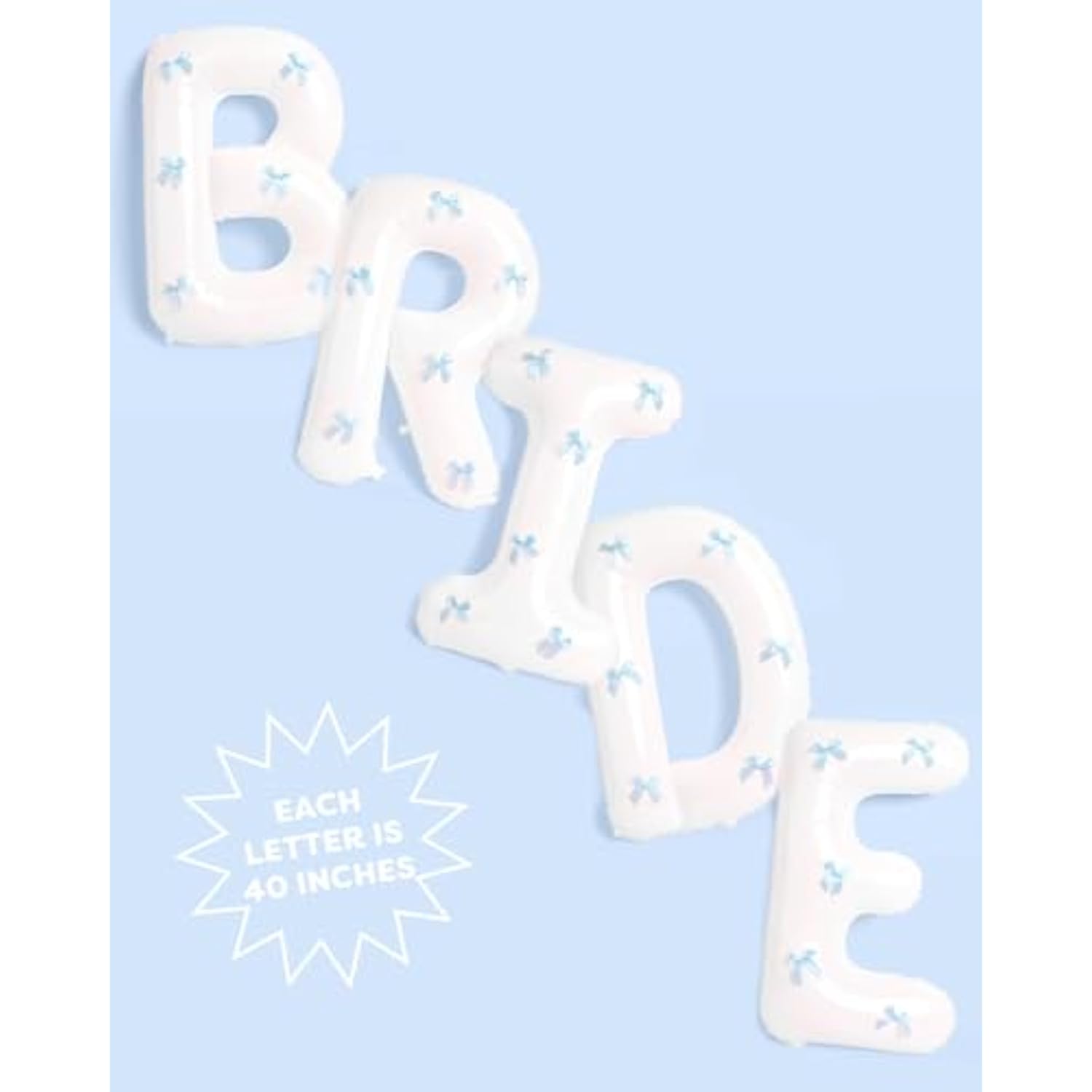 40" White Bride Balloons with Blue Bows - Bachelorette, Wedding, Engagement Decor