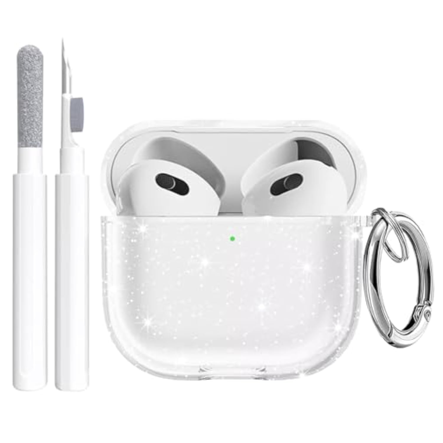 4th Generation Airpods Case Cover with Silicone Material, Cleaner Kit, and Keychain Compatible with Airpods 4 Case for Women and Men, Glitter Design