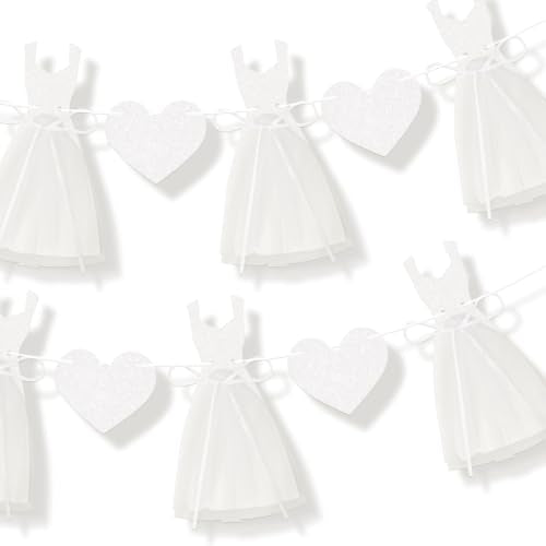 Pre-Strung White Wedding Dress Banner Sign 9.8FT, Glitter Paper