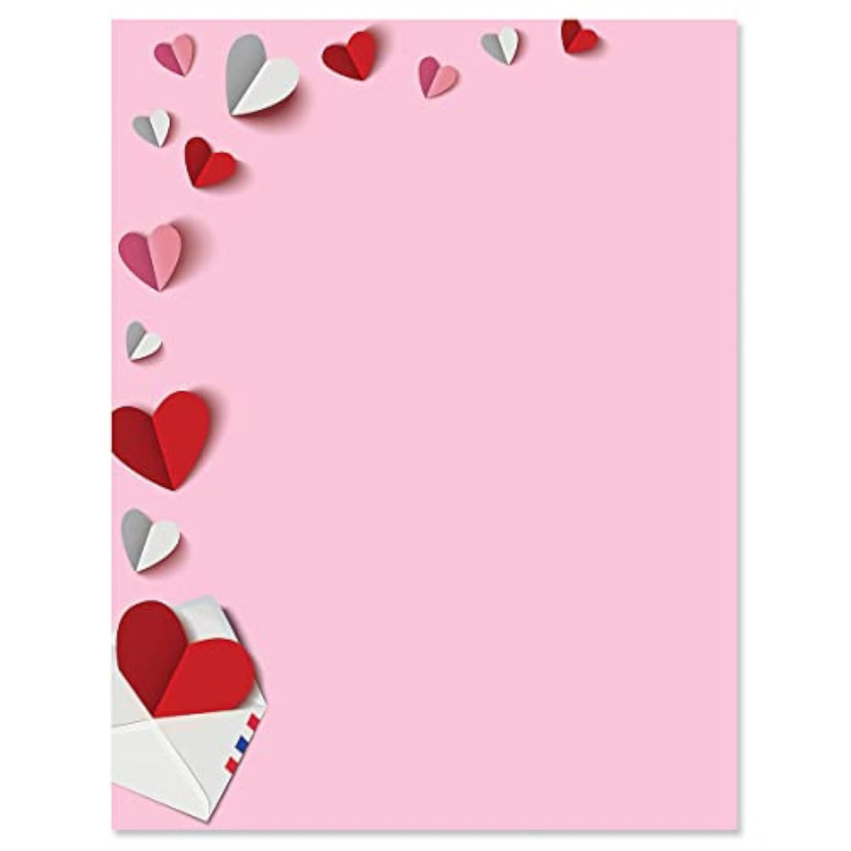 Paper Hearts Letter Paper - Decorative Stationery With Heart Border, Printable Valentine'S Day, Wedding & Bridal Shower, & Invitation Letterhead Sheets, Set Of 25, 8 1/2" X 11"