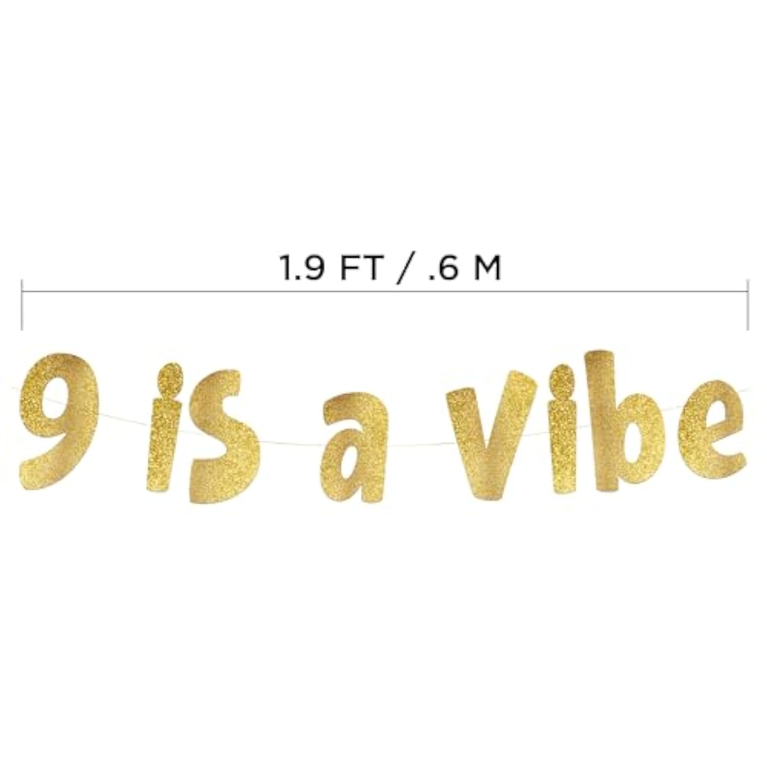 9 Is A Vibe Gold Glitter Banner - 9Th Birthday Decorations For Him Or Her - Party Supplies And Gifts