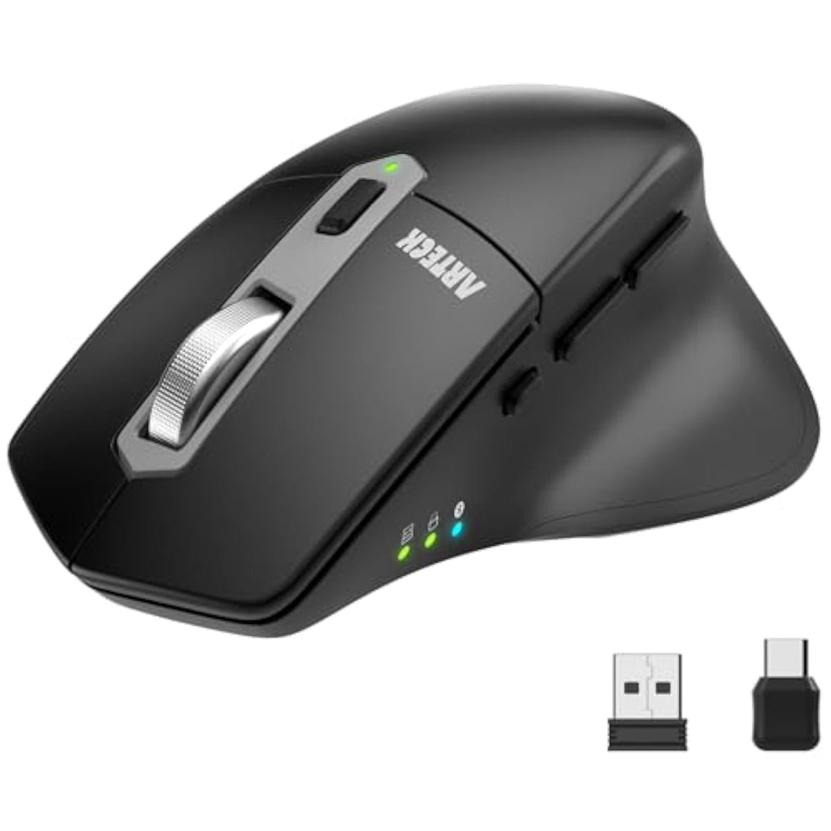Multi-Device Wireless Bluetooth Mouse With Nano Usb-A, Usb-C Receiver Ergonomi