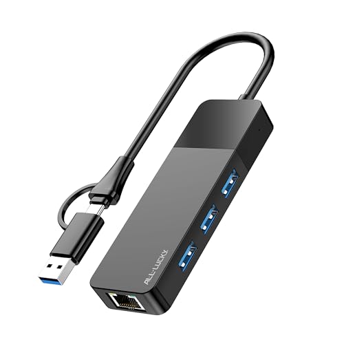 All-Lucky Usb To Ethernet Adapter, 4 In 1 Usb C To Ethernet Adapter Hub With 3 X Usb 3.0 Port/Gigabit Internet Port, High-Speed Network Hub Compatible For Imac,Macbook Proipad Proxps