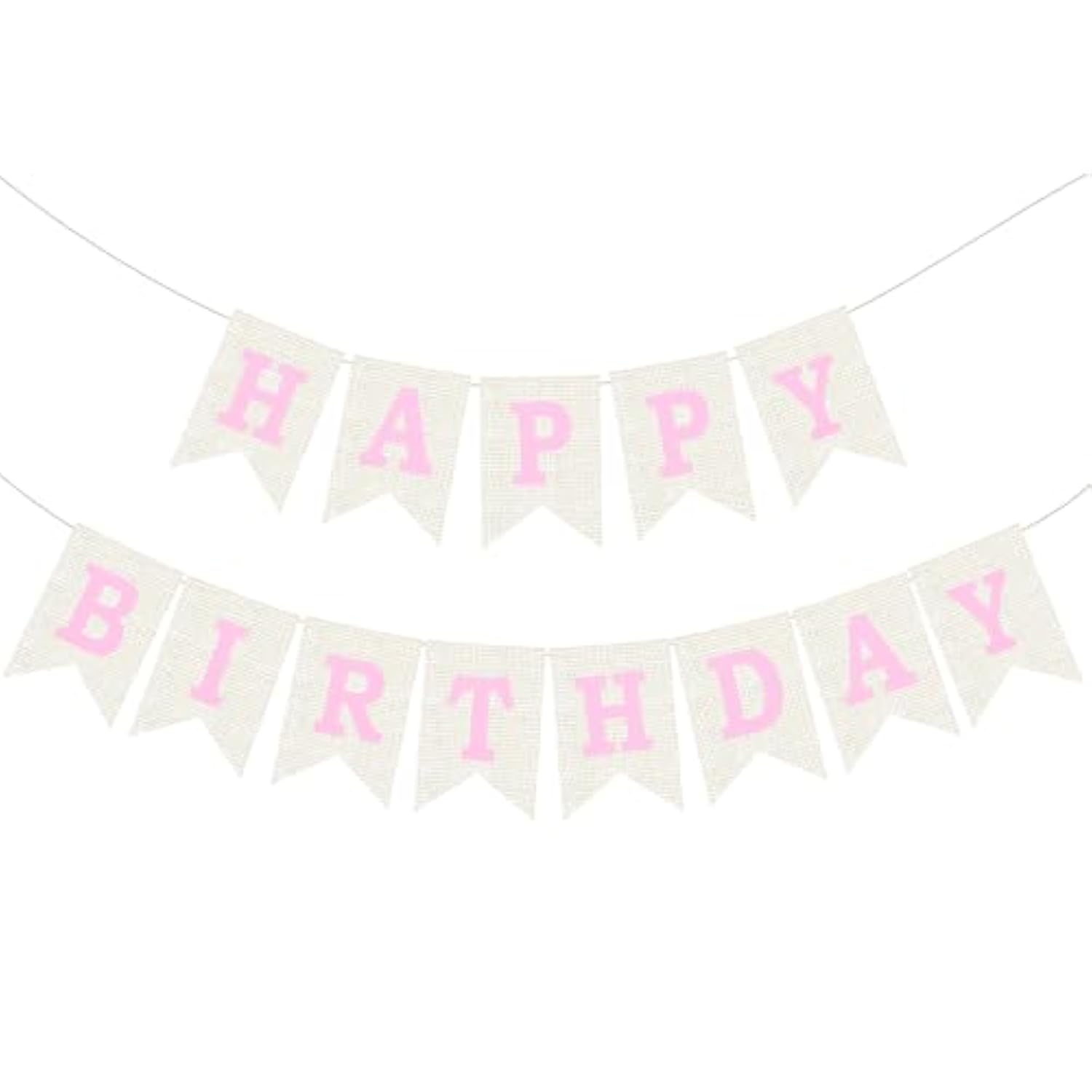 Burlap Happy Birthday Banner, Pink Assembled Happy Birthday Banner Sign Garland For Boys Girls Rustic Party Decorations