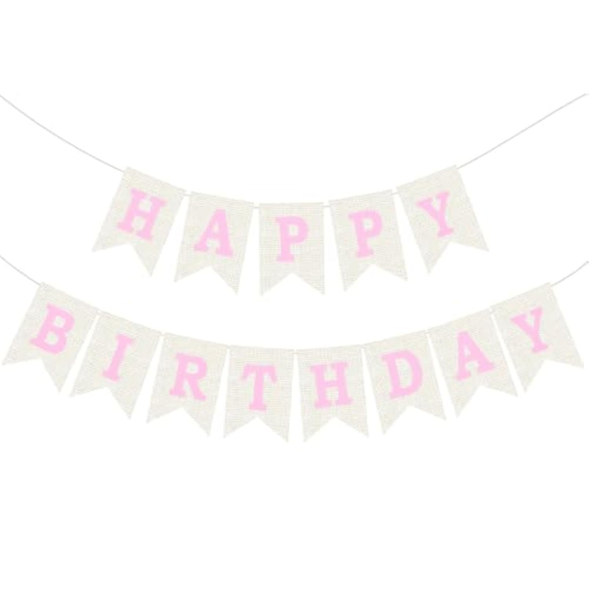 Burlap Happy Birthday Banner, Pink Assembled Happy Birthday Banner Sign Garland For Boys Girls Rustic Party Decorations