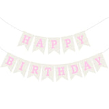 Burlap Happy Birthday Banner, Pink Assembled Happy Birthday Banner Sign Garland For Boys Girls Rustic Party Decorations
