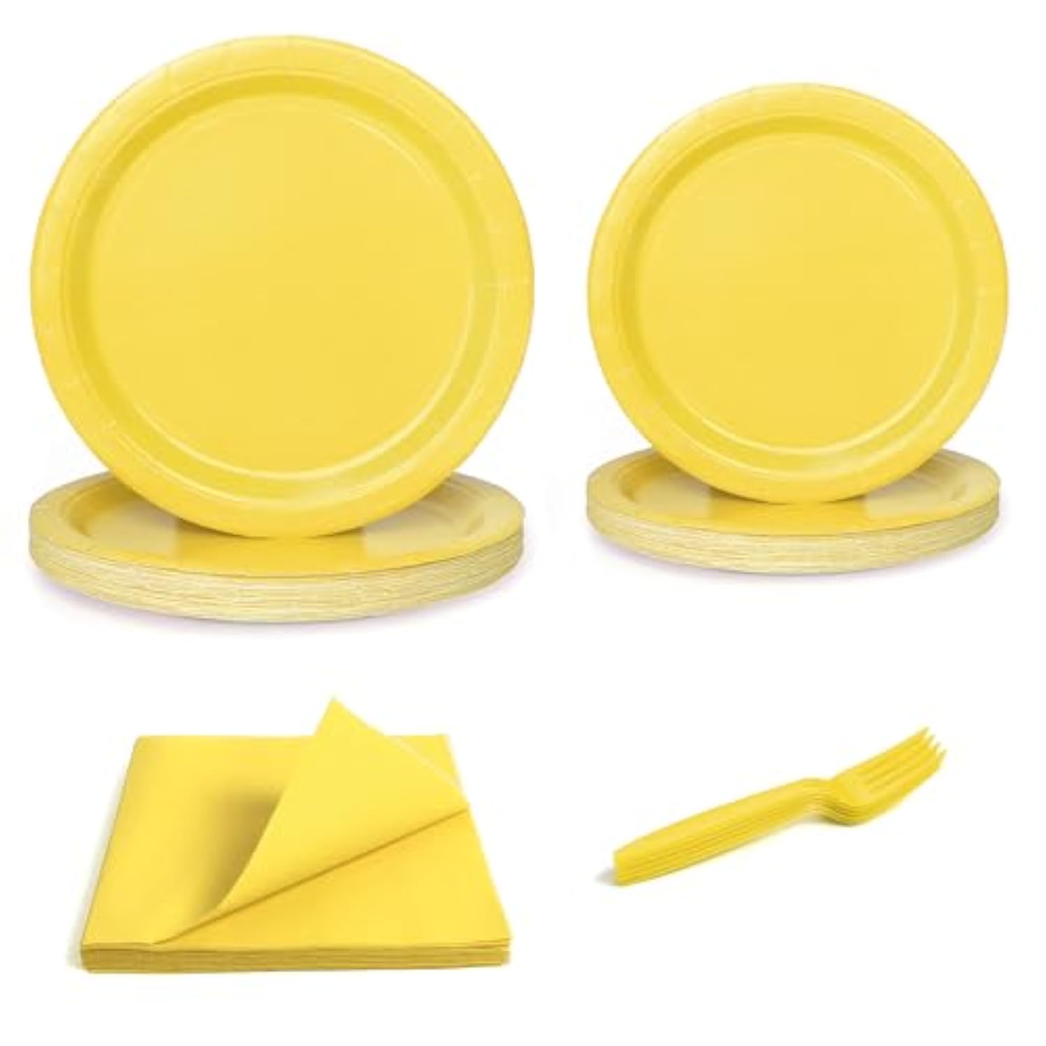 96 Pcs Party Plates, Yellow Paper Plates And Napkins, Disposable Tableware Set, Party Supplies For Kids Birthday Baby Shower Wedding Picnic, Serve For 24 Guests