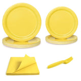 96 Pcs Party Plates, Yellow Paper Plates And Napkins, Disposable Tableware Set, Party Supplies For Kids Birthday Baby Shower Wedding Picnic, Serve For 24 Guests