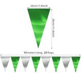 20M/65Ft Green Silver Triangle Pennant Banner Flag Metallic Fabric Bunting Garland For Christmas Graduation Wedding Engagement Anniversary Bachelorette Birthday Bridal Shower Hen Party Supplies
