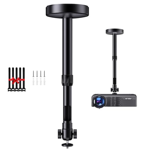 Projector Ceiling Mount with New Gimbal, Adjustable Length Projector Mount, ¼-Inch Screw, Compatible with Most Projectors, Ceiling/Wall Use with