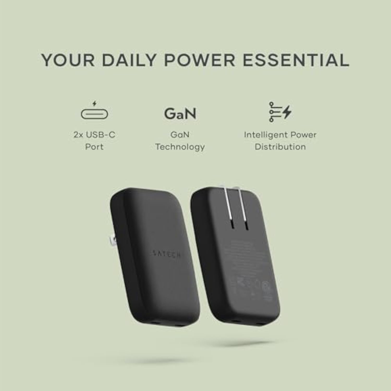 Satechi OntheGo 67W Wall Charger, GaN USB C Travel Charger with 2 USB-C PD Fast Charging Ports, for MacBook Pro/Air, iPad Pro/Air, iPhone 16, Steam Deck, Galaxy, Windows – Black