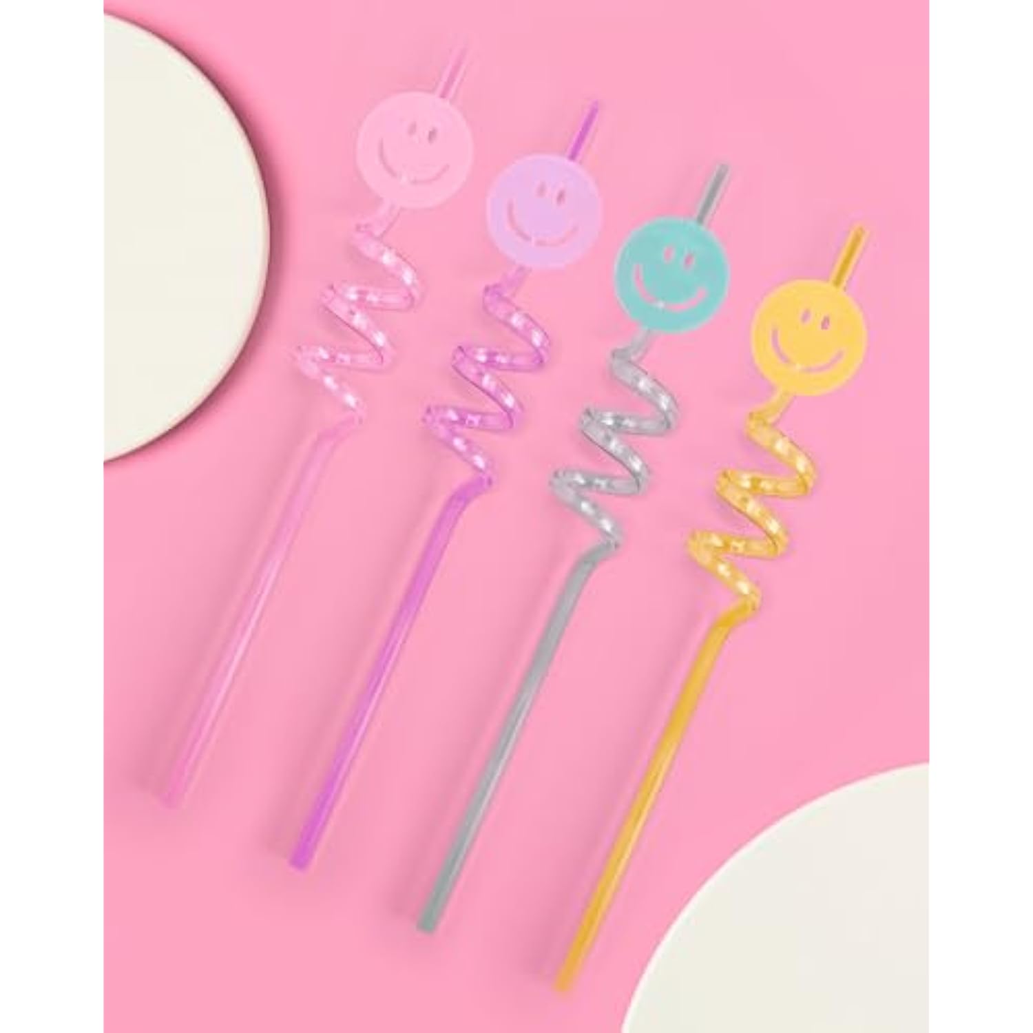 Pastel Smiley Face Straw Set 16 Pc | Preppy Cute Rainbow Party Favors Y2K Groovy