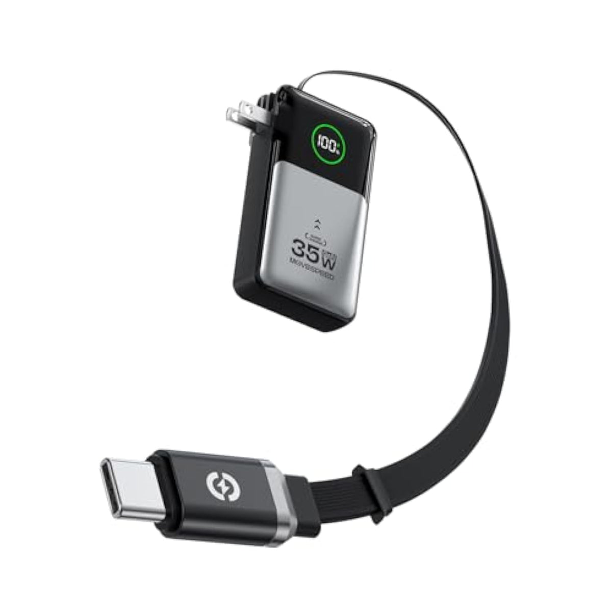 3 In 1 Portable Charger With Built-In Retractable 27.6In Cable And Foldable Wall Plug, 35W 10,000Mah Gan Fast Charging Power Bank, Travel Essential Battery Pack For Iphone 17/16/15,Galaxy