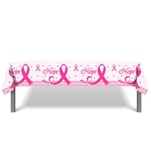 2Pcs Breast Cancer Party Tablecloth Pink Ribbon Plastic Table Covers Pink RibbonParty Supplies Breast Cancer Disposable Table Cover for Breasts Cancers Day Birthday Party Decorations,54x87In