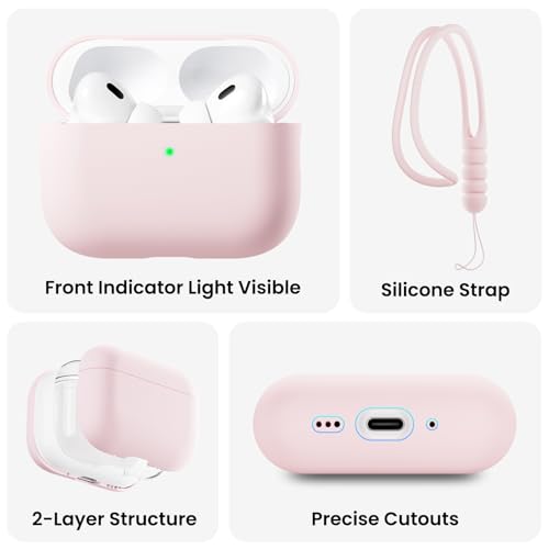 Compatible with AirPods Pro 3 Case 2025, Full Protective Hybrid Silicone for AirPods Pro 3rd Generation Case, Front LED Visible Skin Cover-Chalk Pink